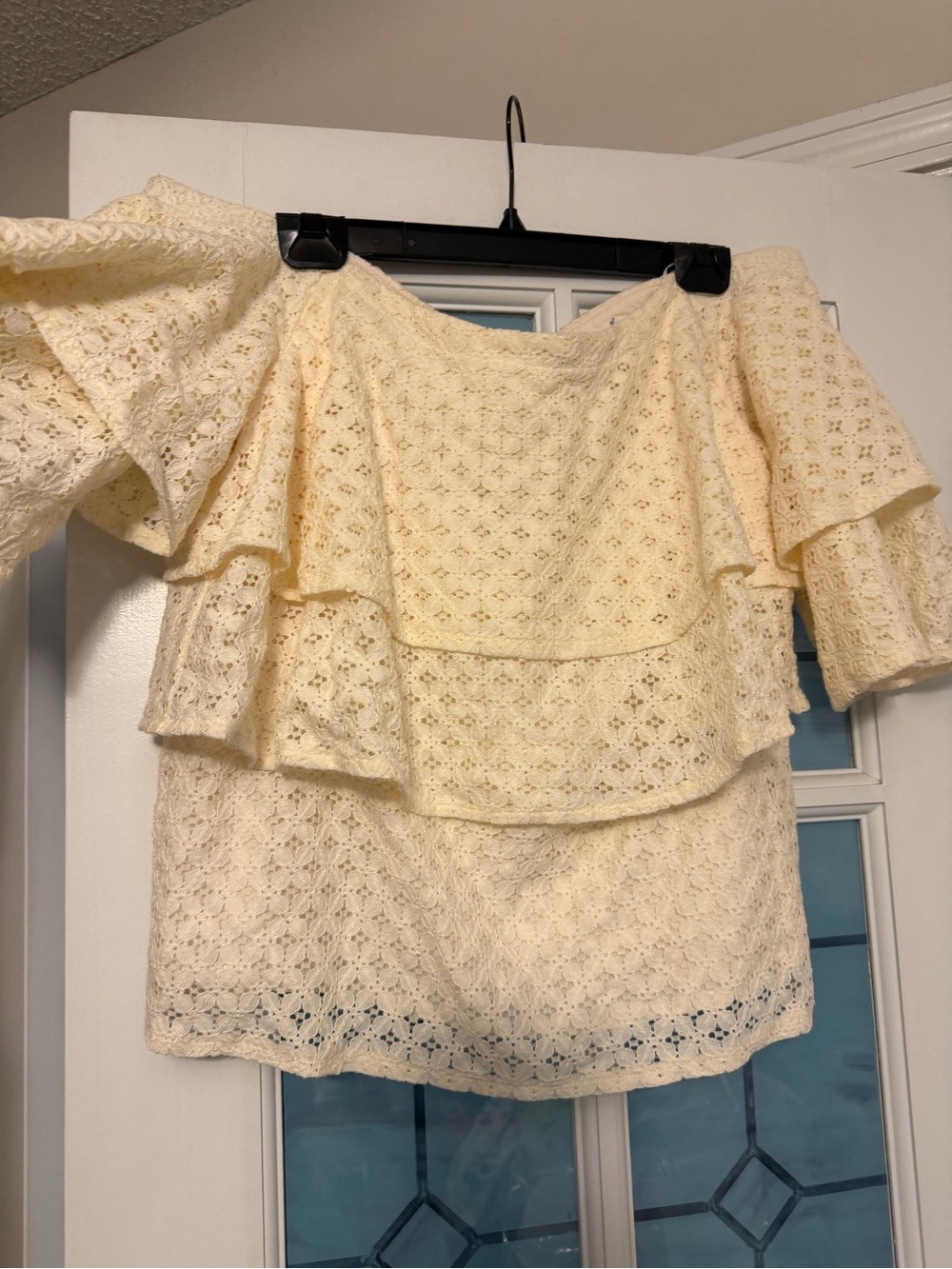 Banana Republic Cream Lace Off-Shoulder Ruffle Top